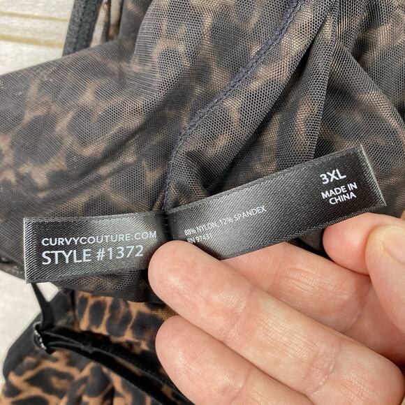 Curvy Couture Bodysuit Size 3XL Leopard Print Mesh Adjustable Stretch Top NWT - Picture 7 of 10
